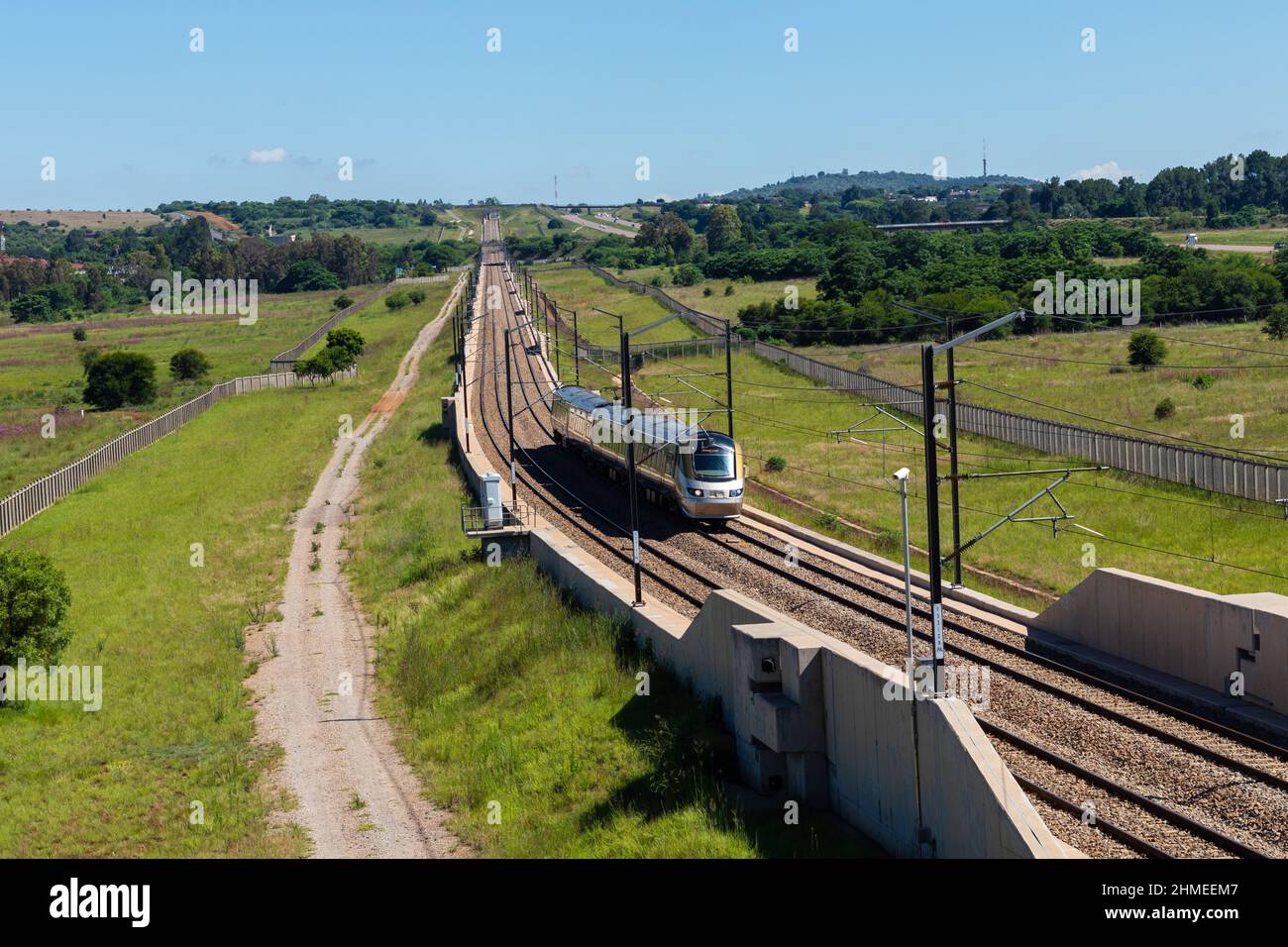 Gautrain, train à grande vitesse de Pretoria à Sandton passant par Solomon Mahaller, Gauteng, Afrique du Sud. Banque D'Images