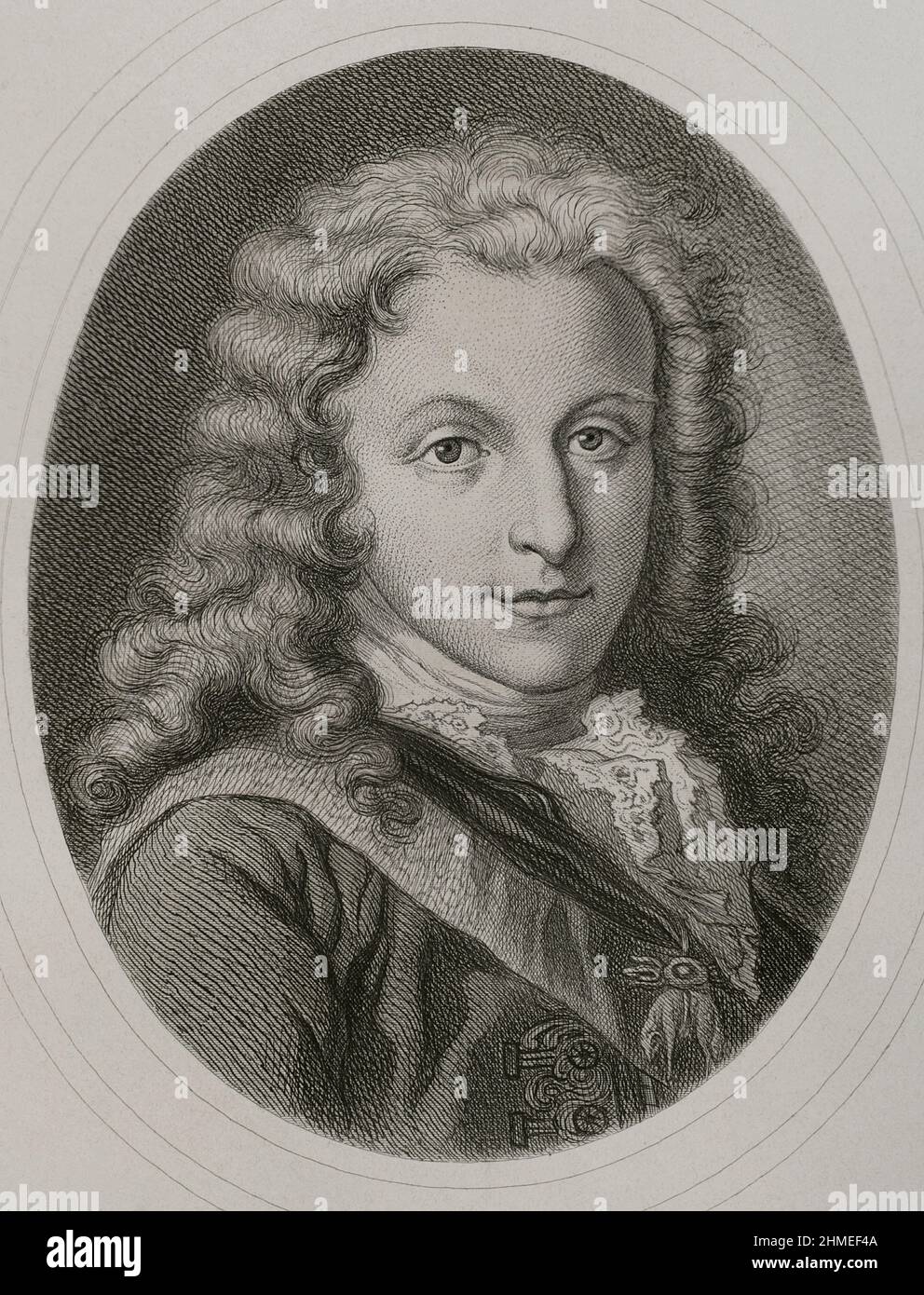 Louis I (1707-1724). Roi d'Espagne du 15 janvier 1724 à sa mort le 31 août 1724. Portrait. Gravure par Masson. Lithographiée par Magín Pujadas. 'Historia général de España, par Modesto Lafuente'. Volume IV Publié à Barcelone, 1879. Banque D'Images