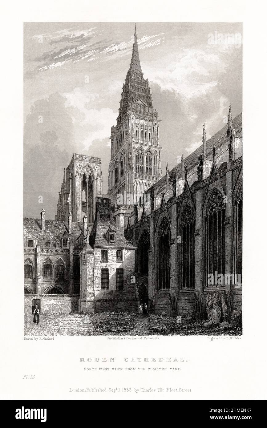 Cathédrale française, Cathédrale de Chartres, Rouen, France, gravure française antique, 1837 Banque D'Images