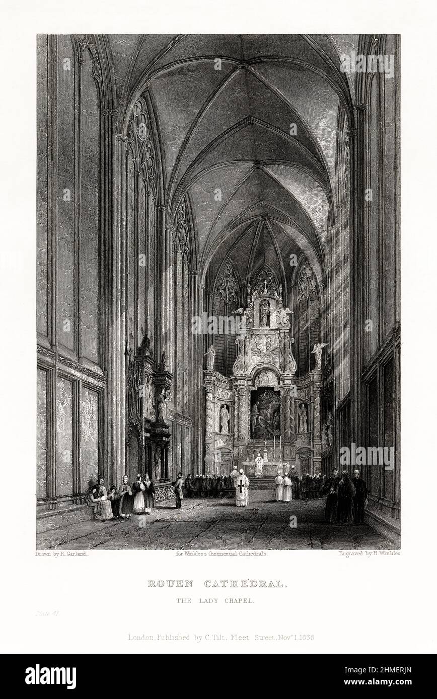 Cathédrale française, Cathédrale de Chartres, Rouen, France, gravure française antique, 1837 Banque D'Images