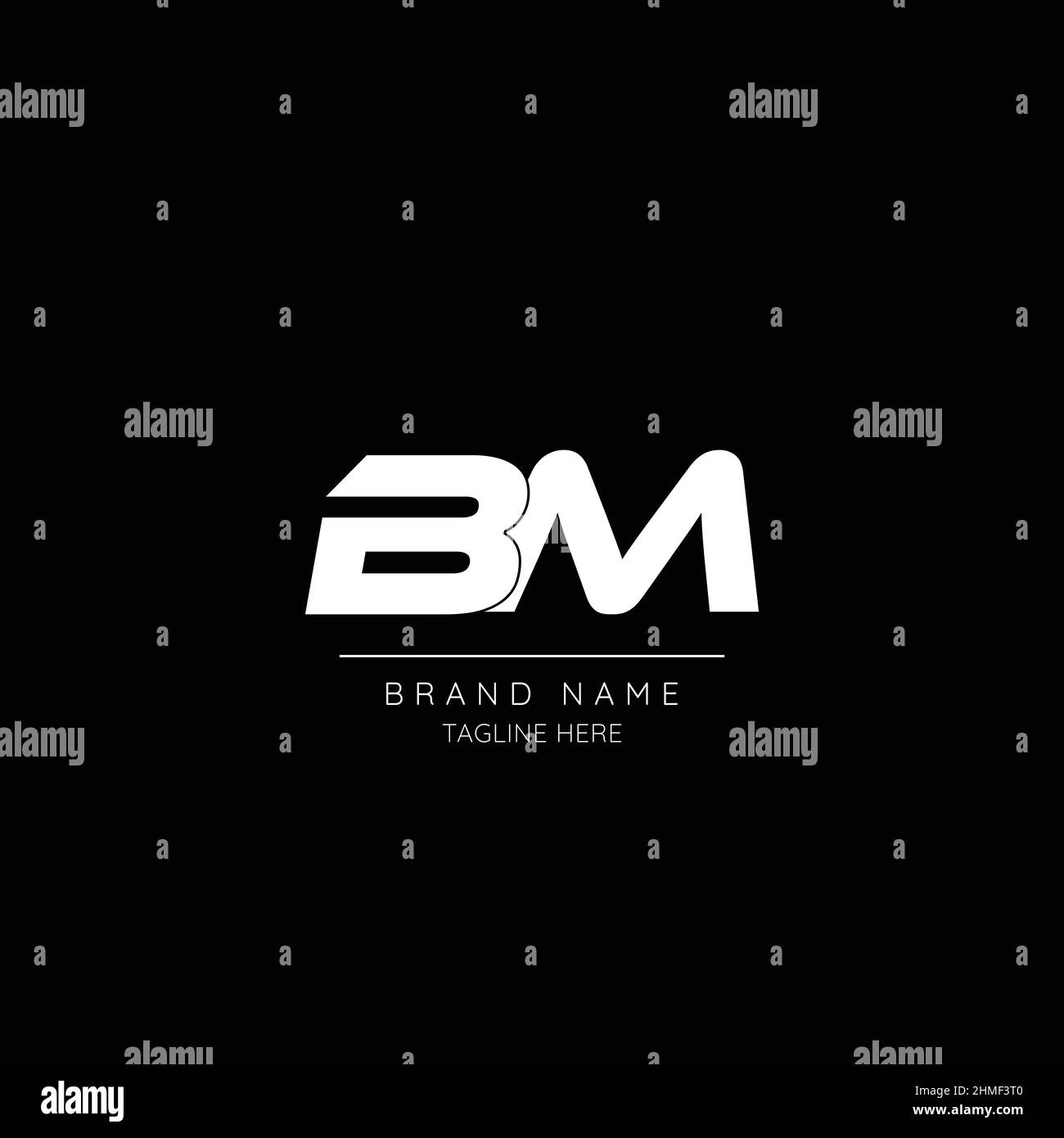 Icône de style minimal en noir et blanc lettre de couleur BM logo initial. Illustration de Vecteur