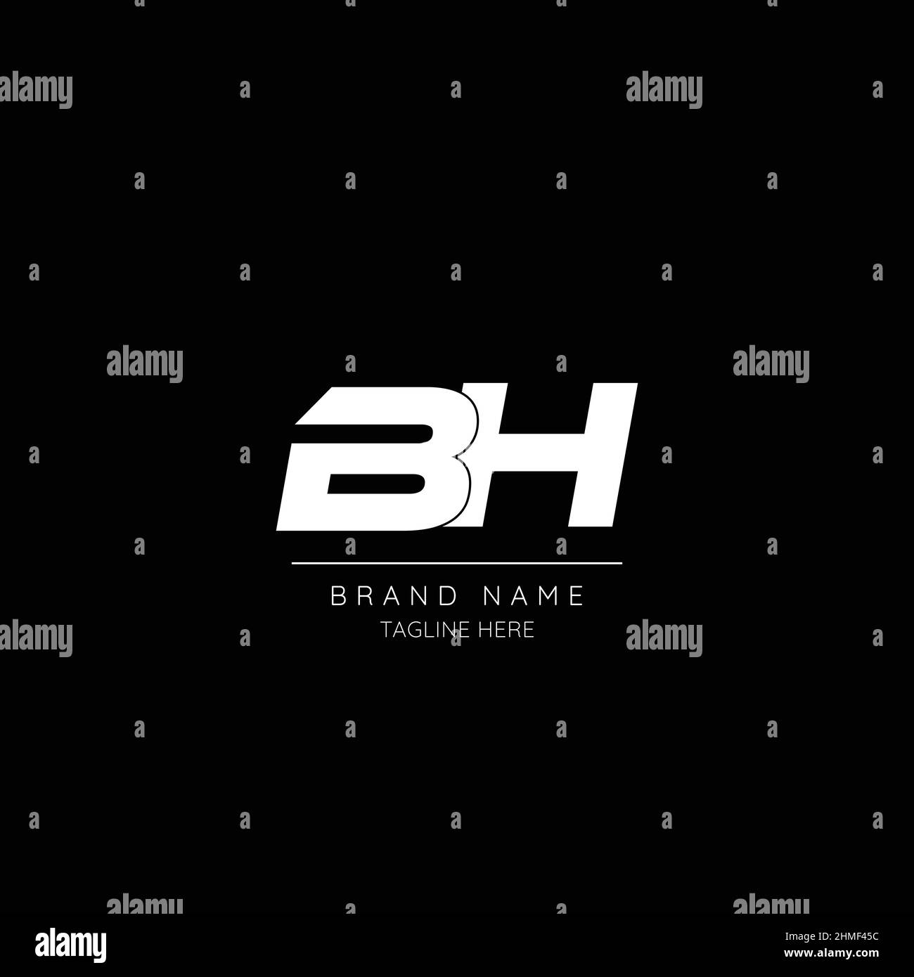 Icône de style minimaliste en noir et blanc lettre BH initiale logo. Illustration de Vecteur