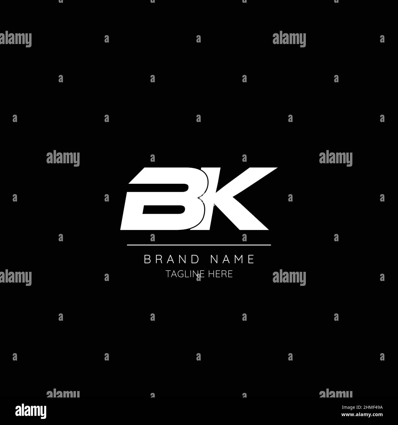 Icône de style minimaliste en noir et blanc lettre BK logo initial. Illustration de Vecteur