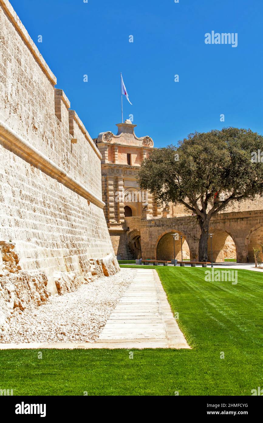 L'entrée de la ville médiévale de Mdina à Malte Banque D'Images