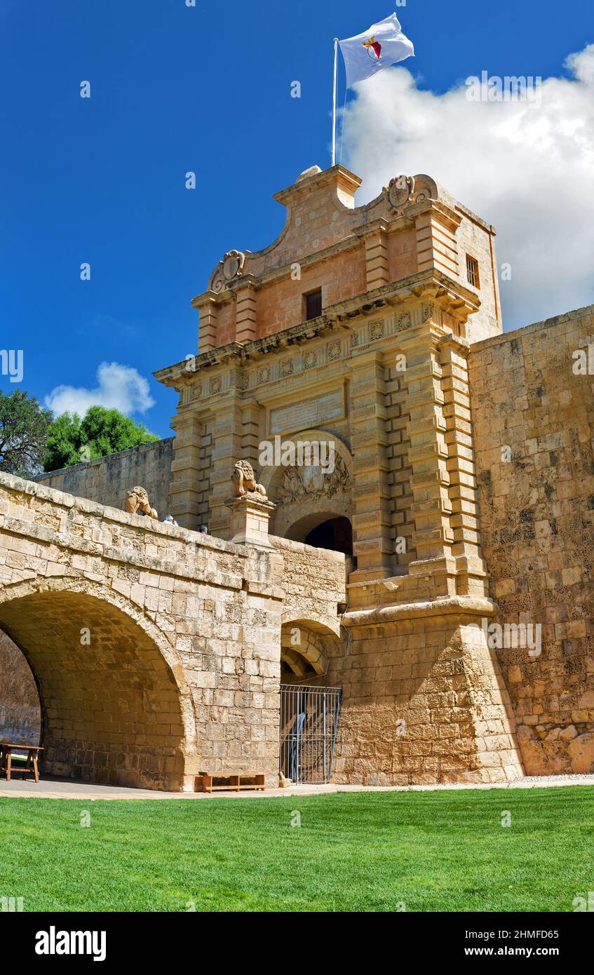 La porte d'entrée Majestic de Mdina Banque D'Images