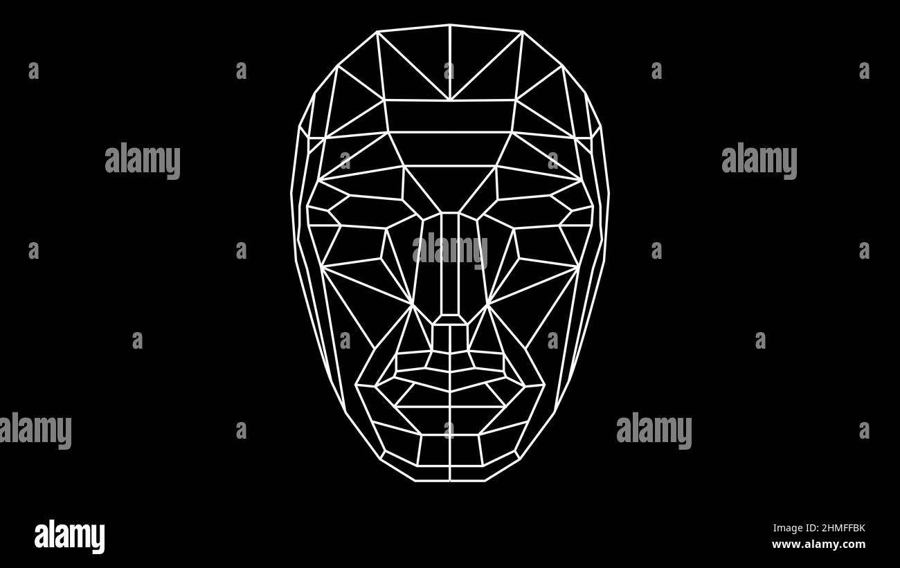 Illustration d'une face polygonale blanche sur un arrière-plan noir Banque D'Images