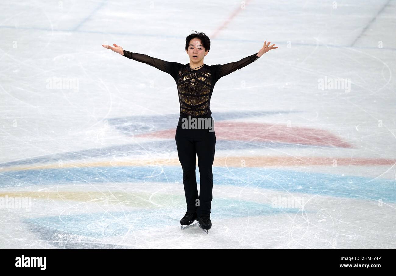 Yuma Kagiyama au Japon pendant le patinage individuel masculin - Patinage gratuit le sixième jour des Jeux Olympiques d'hiver de 2022 à Beijing au stade intérieur de la capitale en Chine. Date de la photo : jeudi 10 février 2022. Banque D'Images