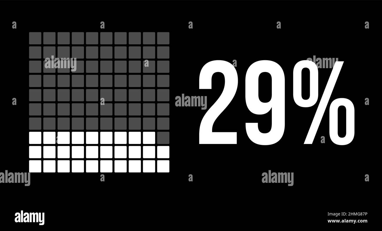 diagramme de 29 pour cent, infographie de vecteur de vingt-neuf pour cent. Rectangles arrondis formant un graphique carré. Couleur blanche sur fond noir. Illustration de Vecteur