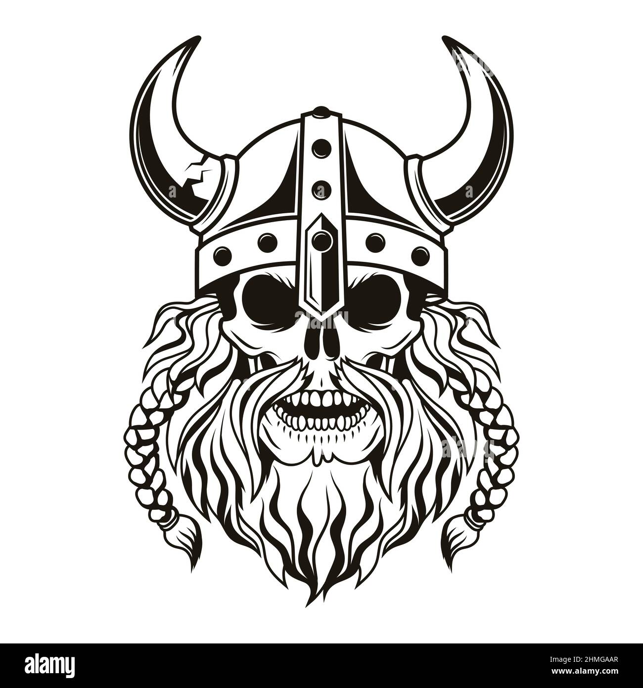 Crâne guerrier Viking avec casque à cornes. Illustration vectorielle. Illustration de Vecteur