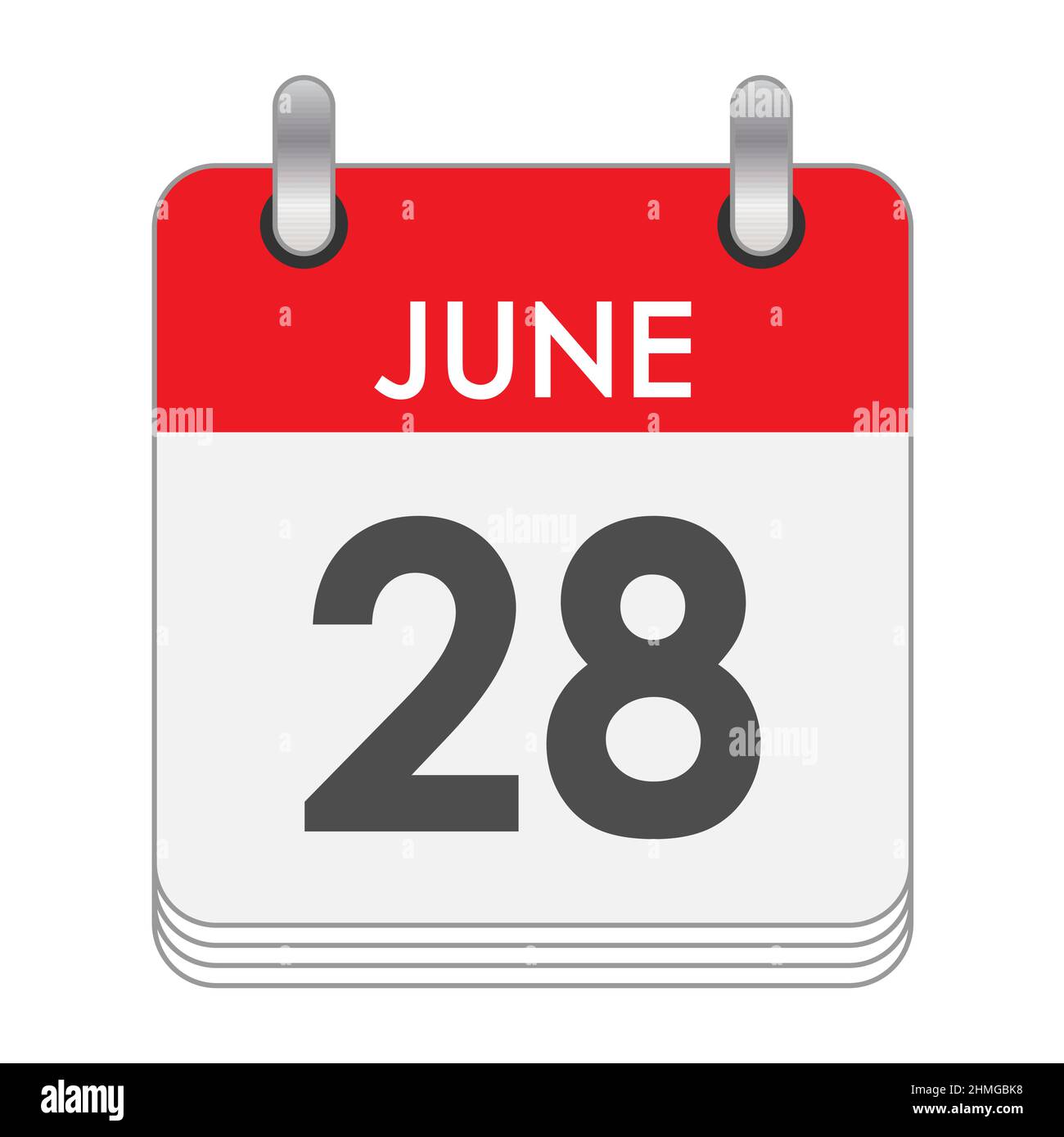 JUIN 28. Une feuille du calendrier de flip avec la date de JUIN 28. Style plat Image Vectorielle Stock - Alamy