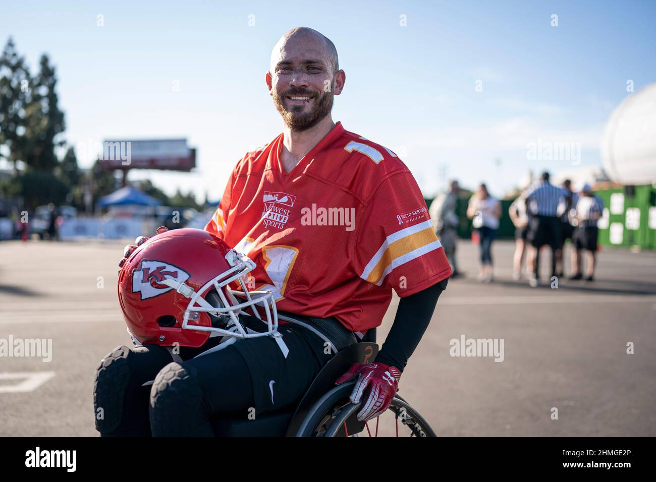 Shawn Runnels (11) des Kansas City Chiefs lors de la prépartie du championnat de la ligue de football en fauteuil roulant, le mercredi 9 février 2022, à Los Angel Banque D'Images Shawn Runnels (11) des Kansas City Chiefs lors de la prépartie du championnat de la ligue de football en fauteuil roulant, le mercredi 9 février 2022, à Los Angel Banque D'Images