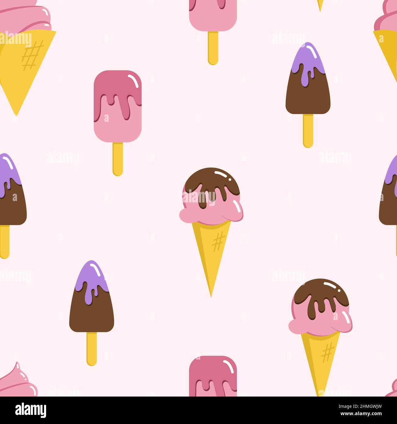 Motif sans coutures et crèmes glacées savoureuses. Illustration de Vecteur