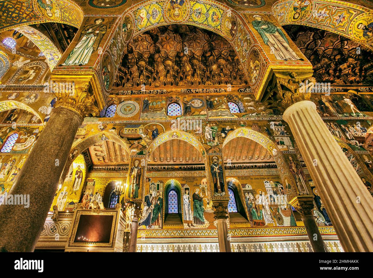Cappella Palatina (chapelle palatine) avec de magnifiques mosaïques d'or dans le Palazzo Reale (Palazzo dei Normanni), Palerme, Sicile, Italie Banque D'Images