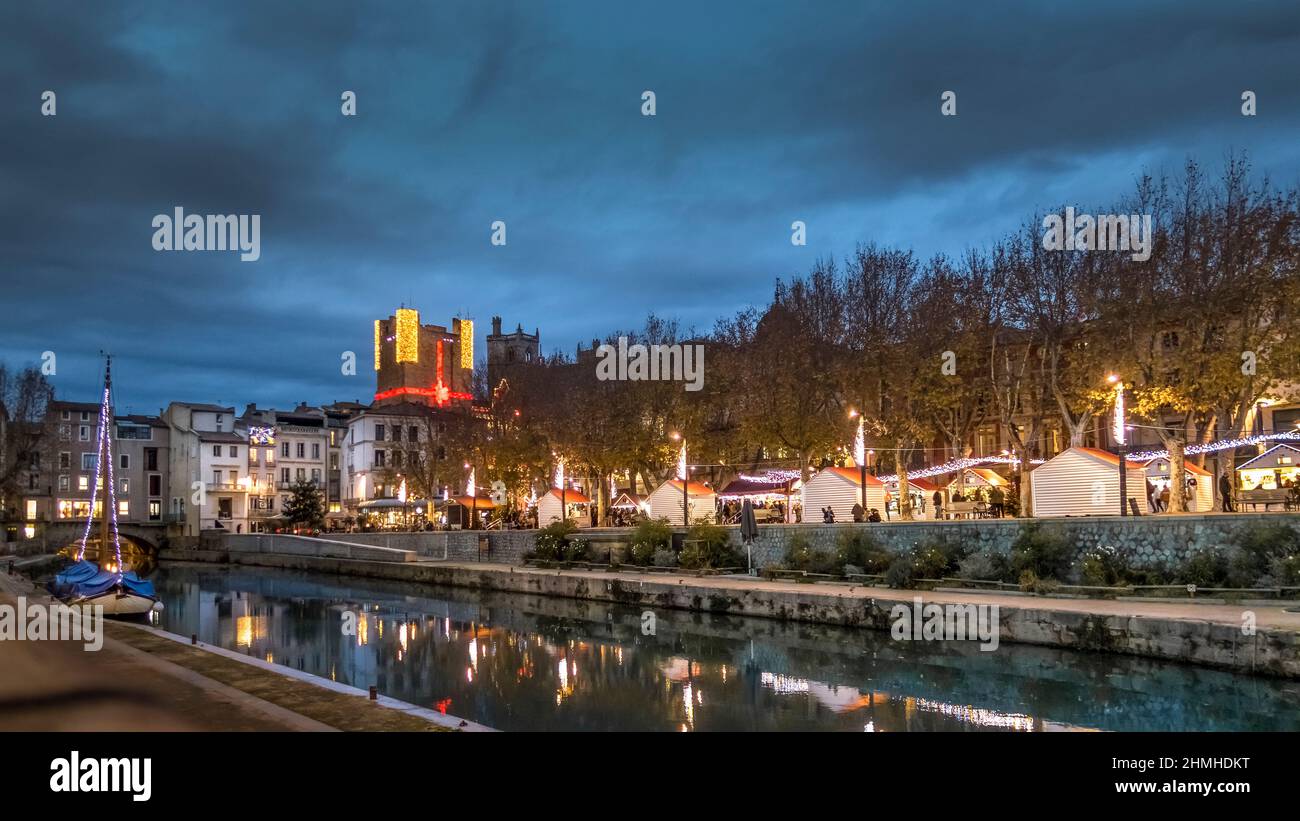 Canal de la Robine à Narbonne.Patrimoine culturel mondial de l'UNESCO. Banque D'Images