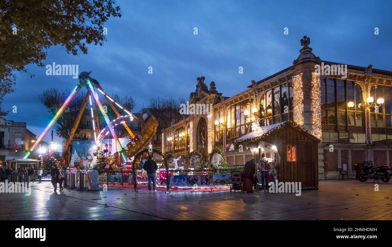 Les Halles à Narbonne, construit en 1898-1901, architecte André Gabelle. Banque D'Images
