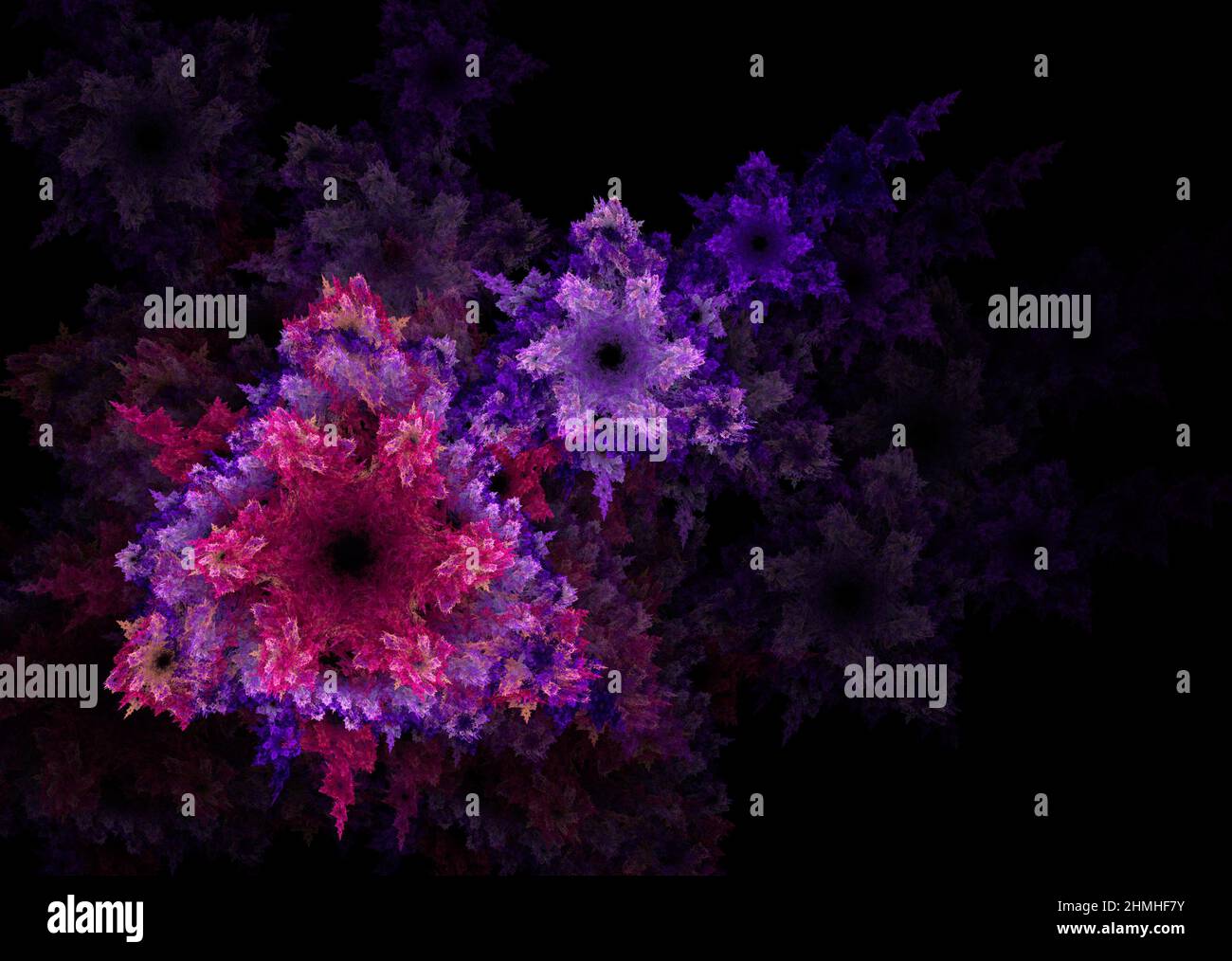 fleurs fractales violettes générées automatiquement pour la conception Banque D'Images