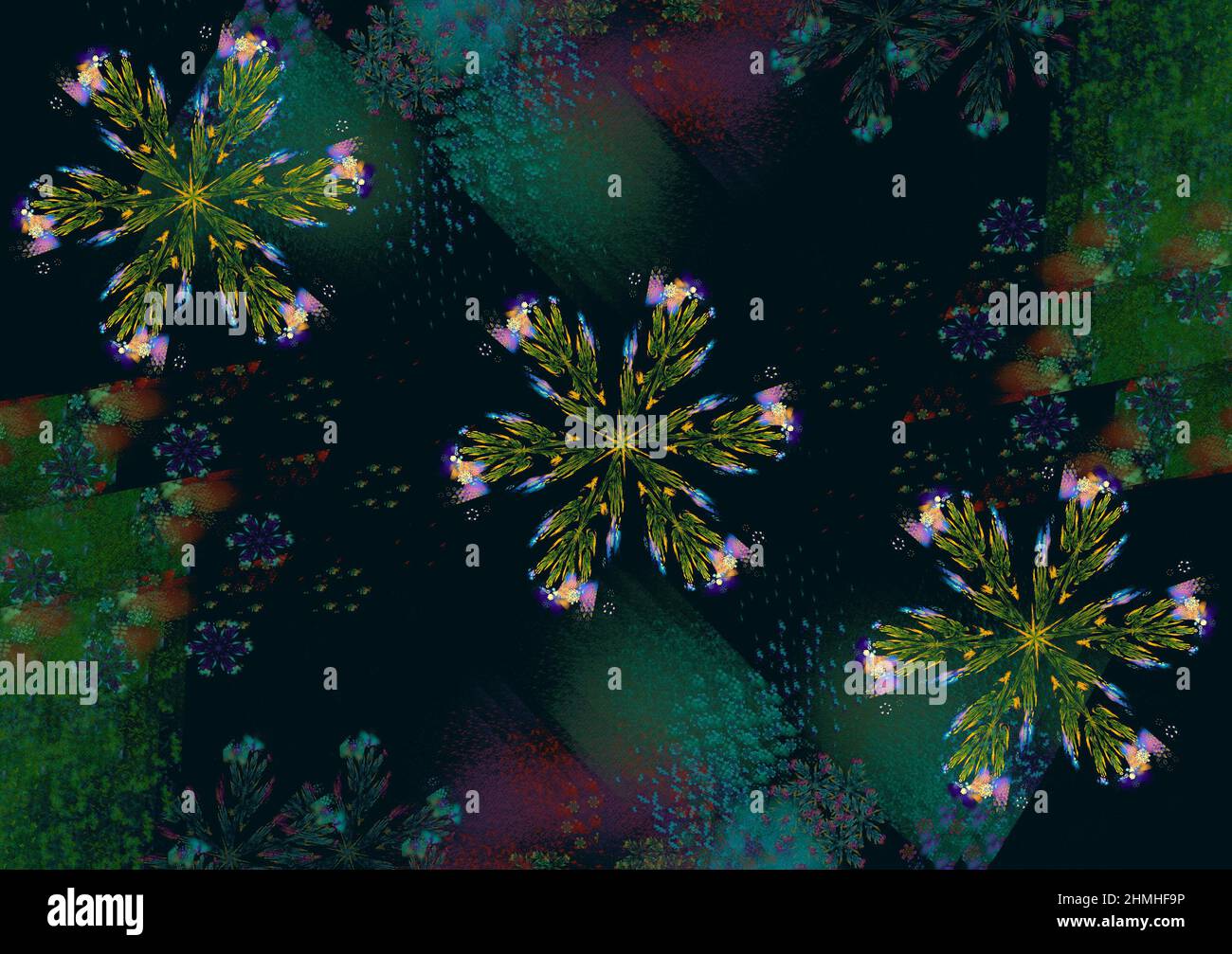 fleurs fractales vertes générées automatiquement pour la conception Banque D'Images