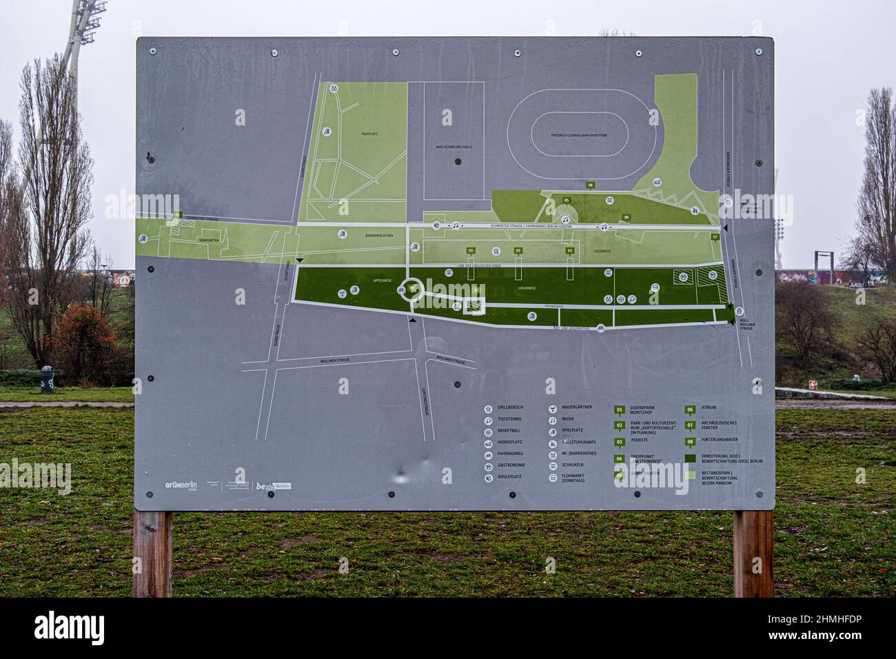 Carte de Mauerpark. Parc public situé sur l'ancien mur de Berlin no-mans terre Mauerpark, Prenzlauer Berg, Berlin. Banque D'Images