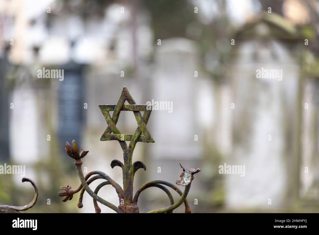 Allemagne, Saxe-Anhalt, Magdebourg, cimetière juif, une étoile de David peut être vu sur une tombe. Banque D'Images
