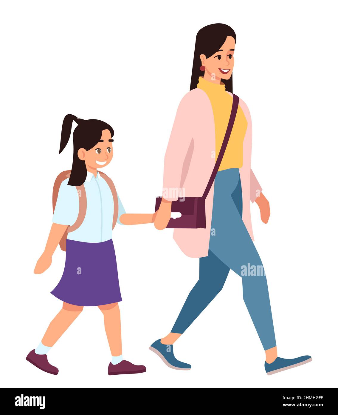 Accompagner l'enfant à l'école semi-plat RVB vecteur couleur Illustration de Vecteur