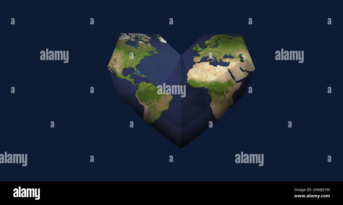 Image du coeur formé avec la carte du monde sur fond bleu Banque D'Images