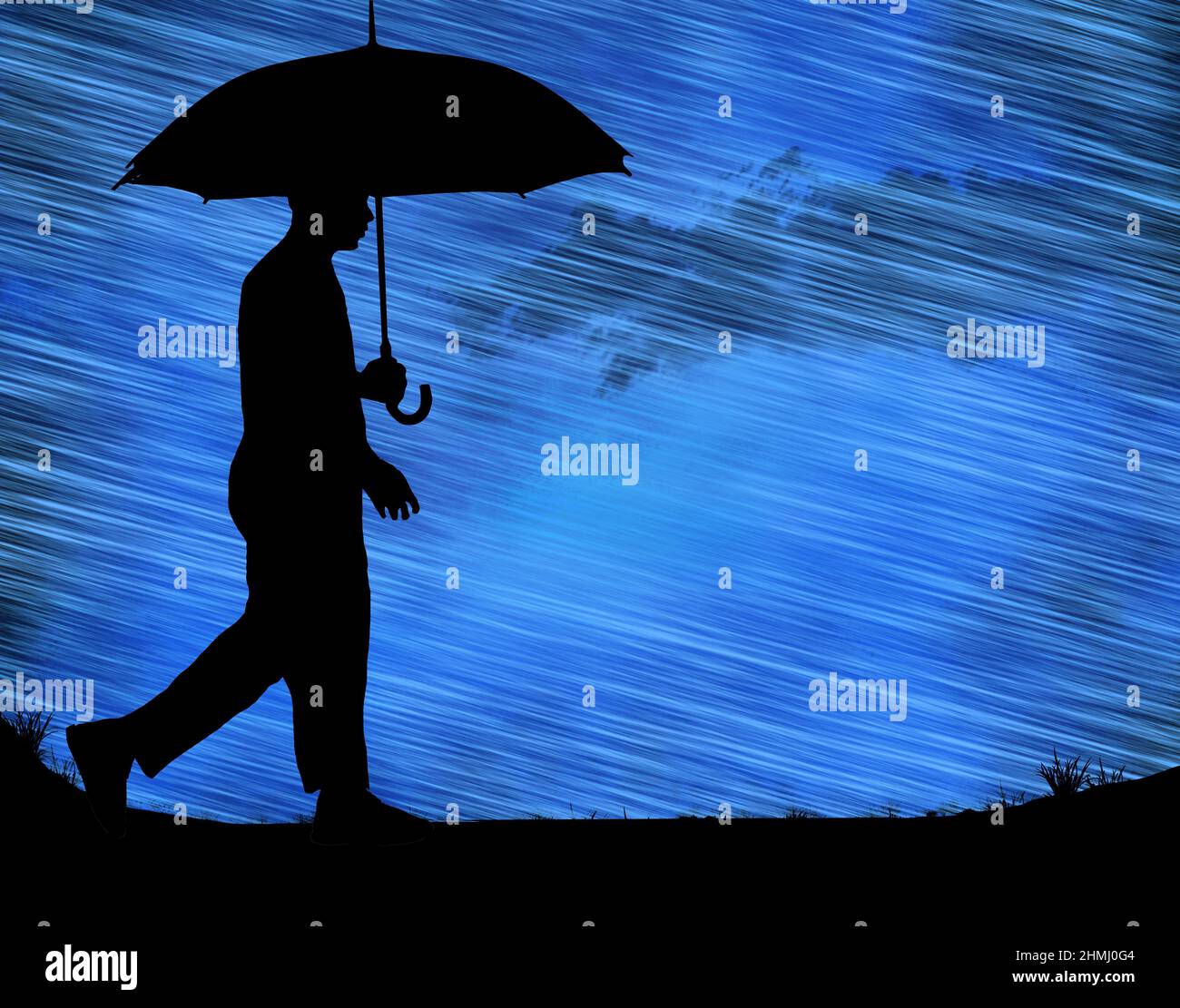 Voici un homme avec un parapluie sous la pluie. Il s'agit d'une  illustration de 3 jours et d'un design moderne pour 2022 Photo Stock - Alamy