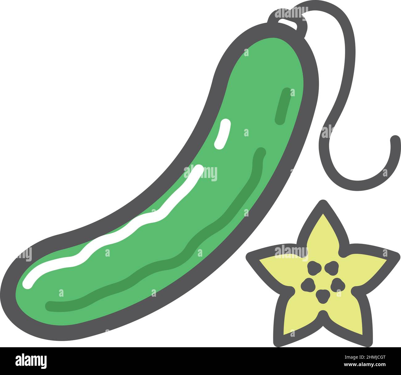 Icône concombre. Légume vert à fleur jaune Illustration de Vecteur