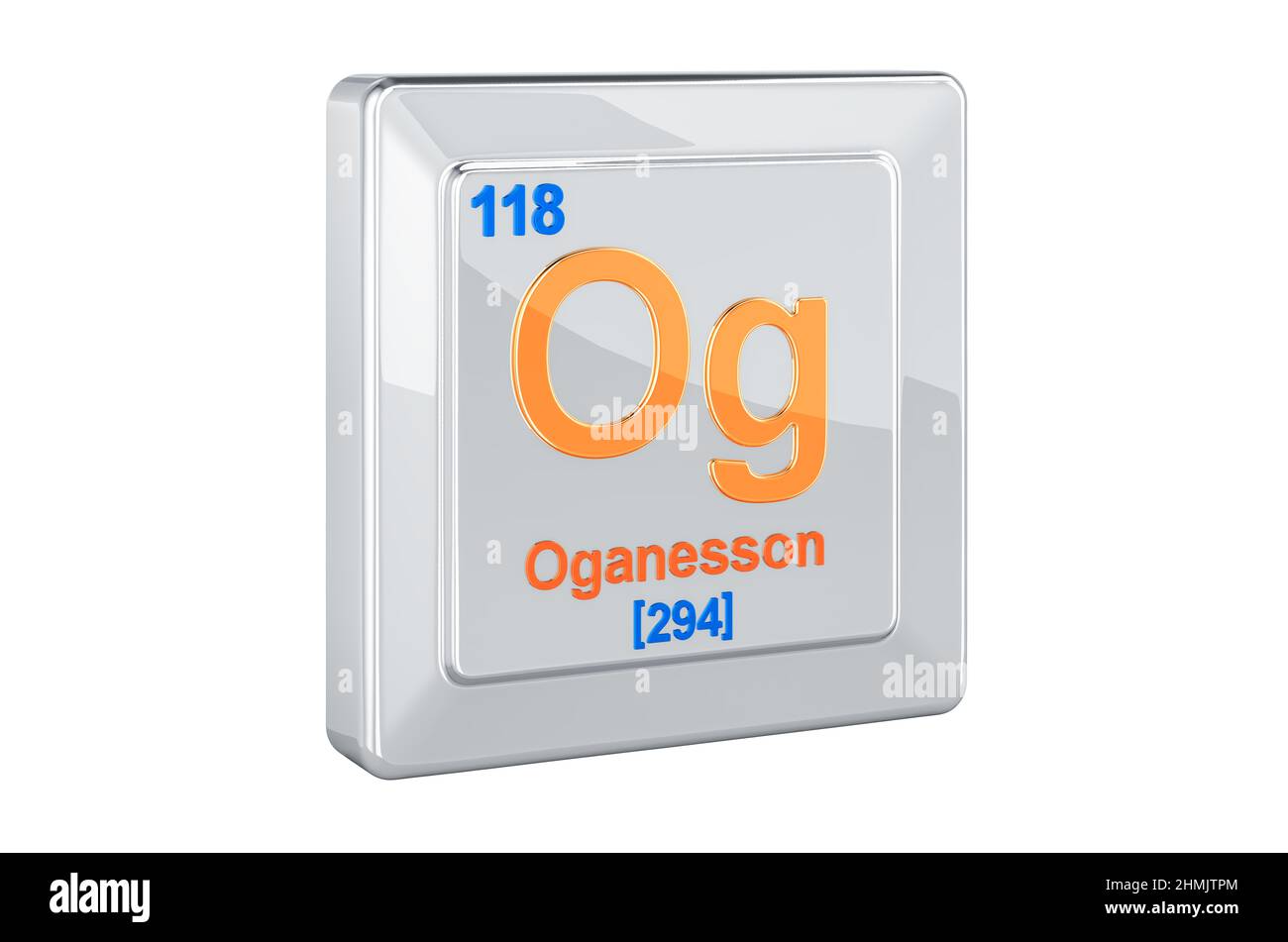 Oganesson Og, élément chimique signe. Le rendu 3D isolé sur fond blanc Banque D'Images