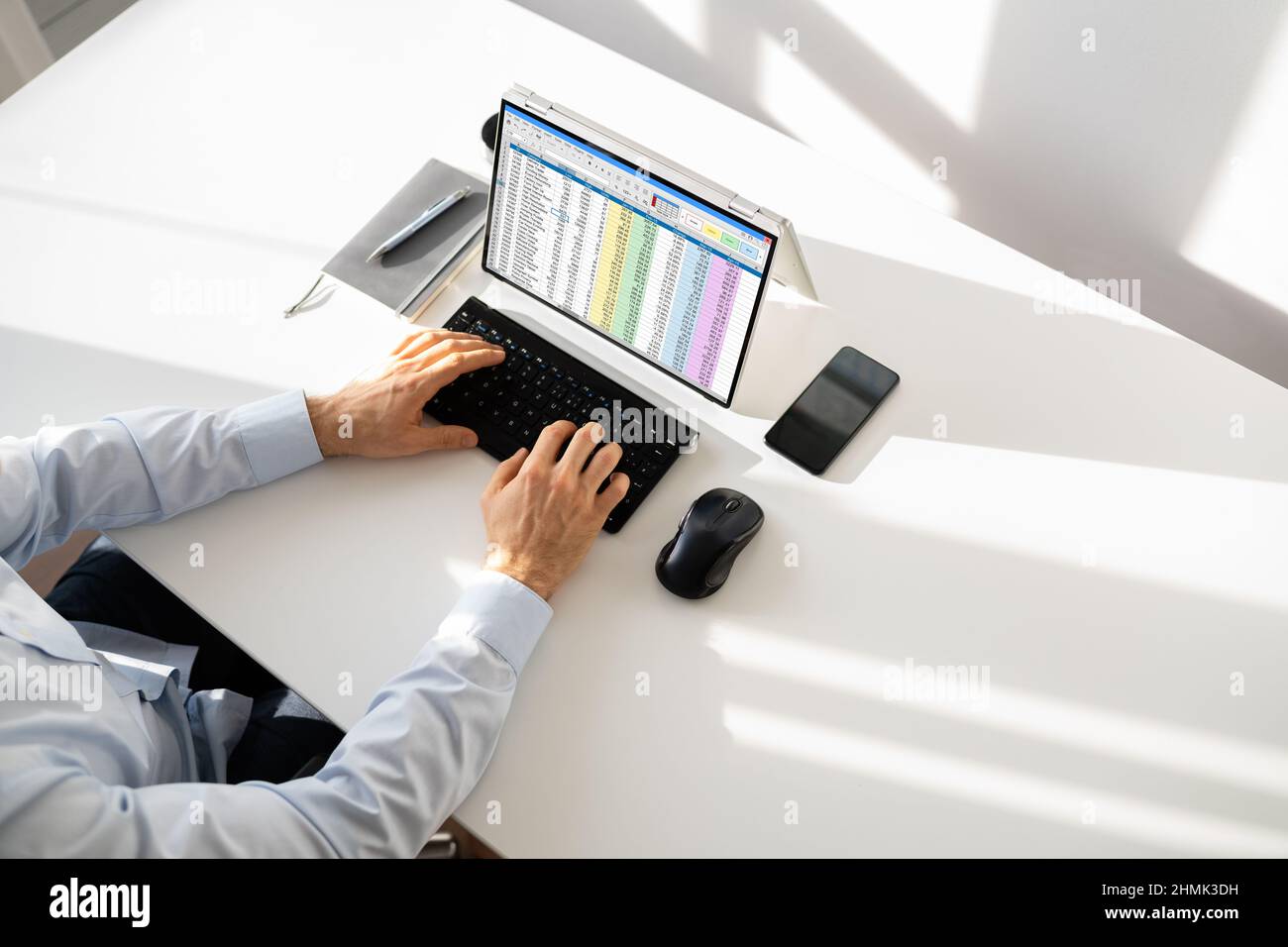 Analyste de feuille de calcul électronique ou auditeur utilisant le logiciel sur un ordinateur portable hybride Banque D'Images