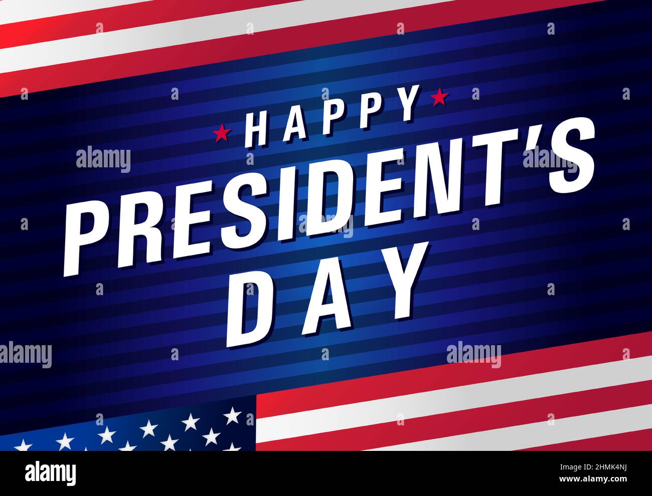 Carte de vœux Happy President's Day USA. Modèle de conception graphique abstrait isolé. Couleurs US. Cadre drapeau américain. Arrière-plan créatif. Illustration de Vecteur