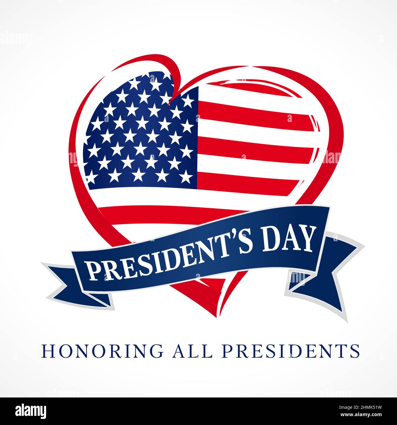 Happy President's Day USA Heart Icon. Modèle de conception graphique abstrait isolé. Couleurs des drapeaux AMÉRICAINS. Style de brossage décoratif, style créatif félicitant Illustration de Vecteur