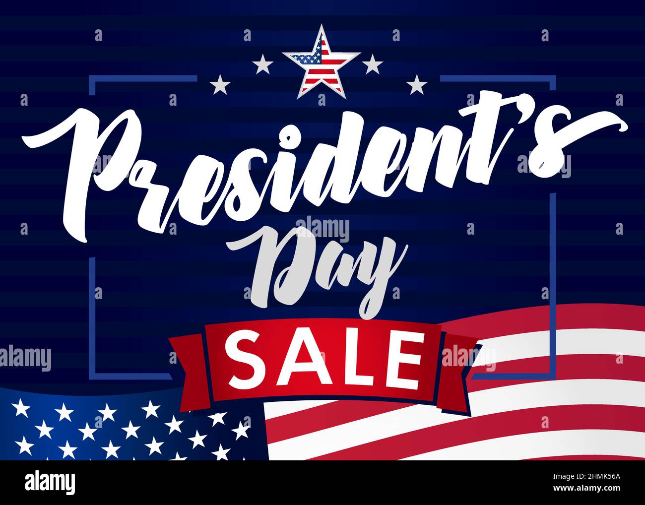 Bannière de vente de Happy President's Day USA. Modèle de conception graphique abstrait isolé. Toile de fond publicitaire avec 3D feuilles de papier et étoile avec U Illustration de Vecteur