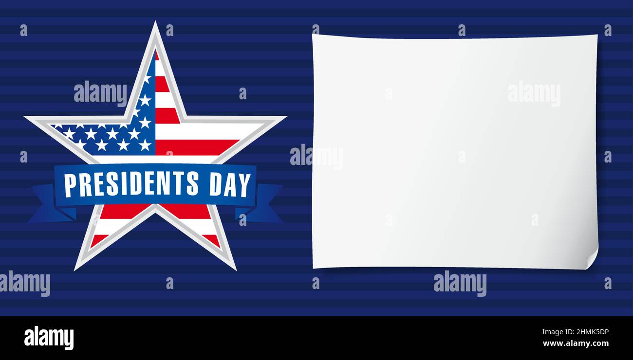 Carte de vœux Happy President's Day USA. Modèle de conception graphique abstrait isolé. Toile de fond publicitaire créative avec 3D feuilles de papier, étoile de la victoire Illustration de Vecteur