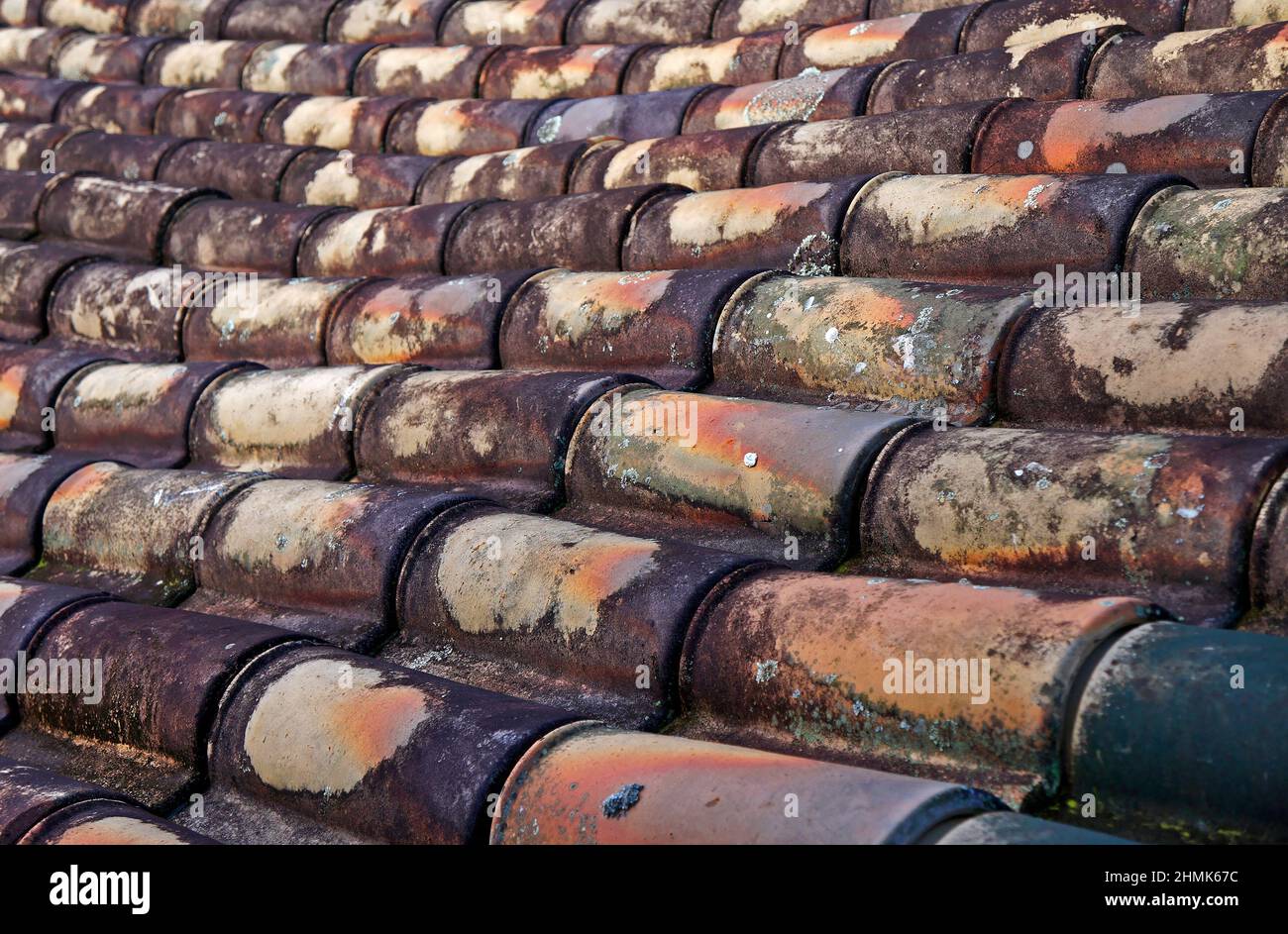 Détails des anciennes tuiles de toit Banque D'Images