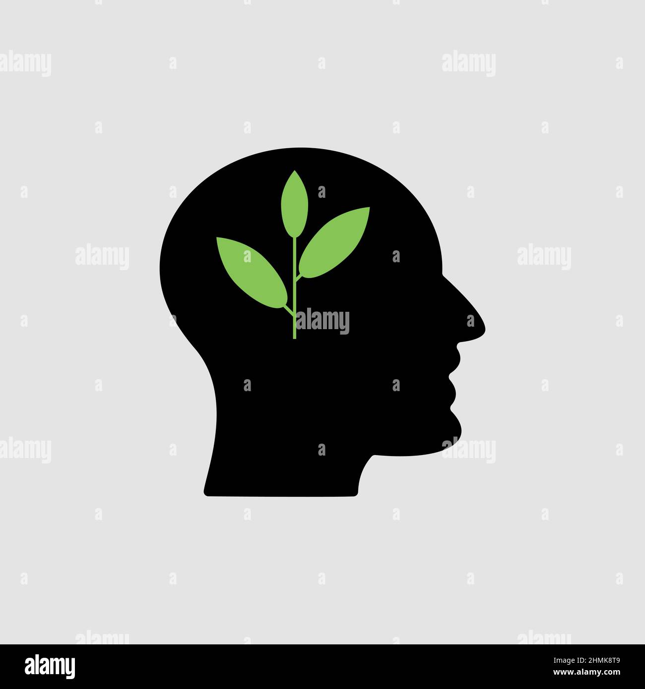Silhouette noire de la tête humaine avec plante verte, symbole de la santé mentale croissante, ou se concentrer sur l'écologie et la durabilité Illustration de Vecteur