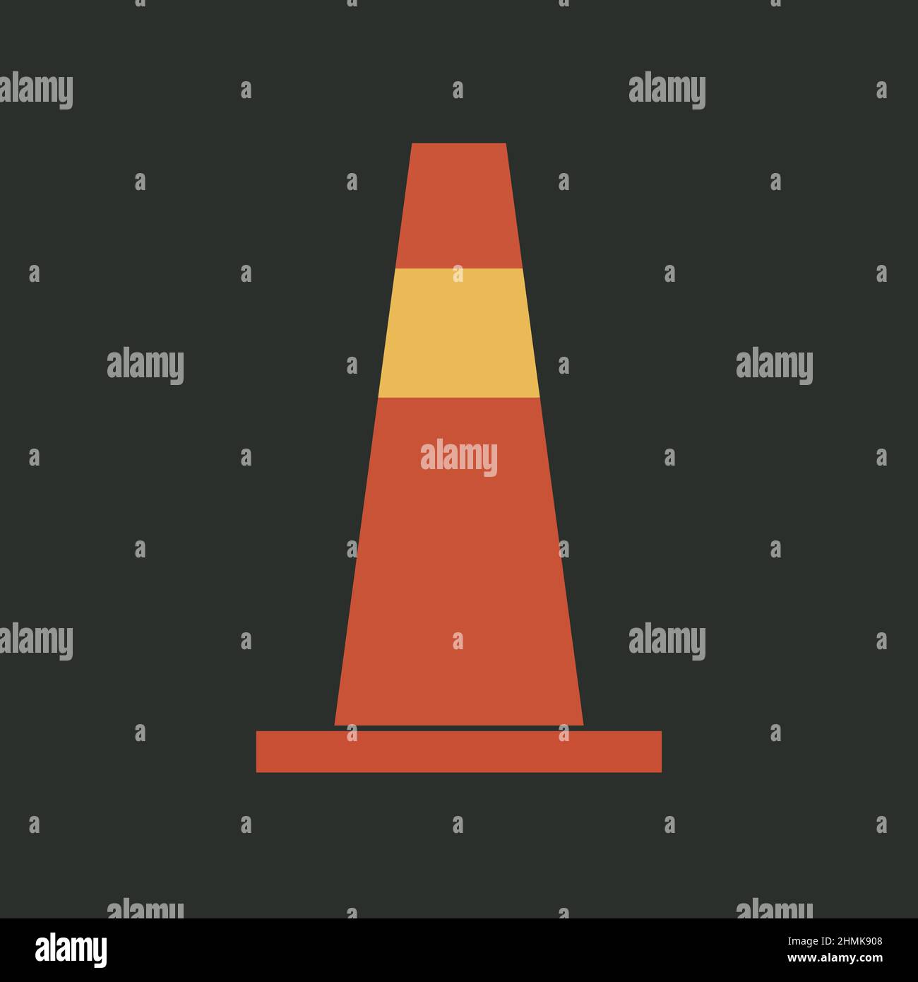 Cône de sécurité orange avec marquage jaune, symbole d'attention, danger ou construction, illustration vectorielle minimaliste plate Illustration de Vecteur