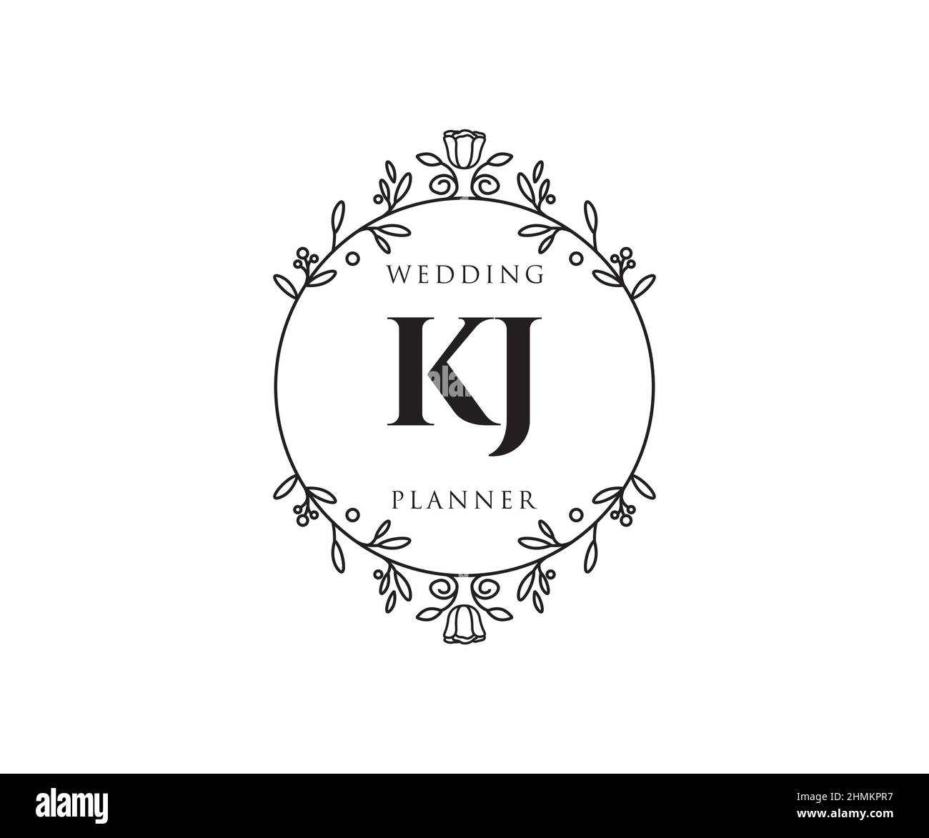 KJ initiales lettre mariage monogramme logos collection, dessin à la main moderne minimaliste et modèles floraux pour cartes d'invitation, Save the Date, élégant Illustration de Vecteur