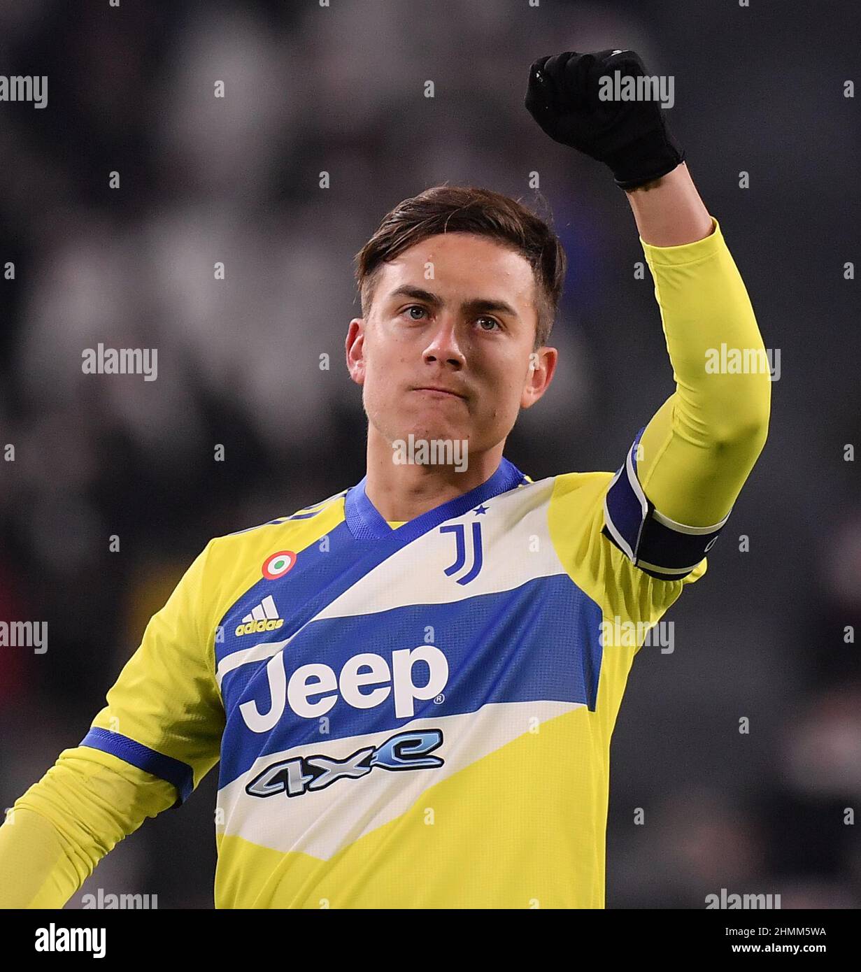 Turin. 10th févr. 2022. Paulo Dybala, de Juventus, célèbre son but lors du match de football quart-finale de la coupe d'Italie entre le FC Juventus et Sassuolo à Turin, en Italie, le 10 février 2022. Credit: Federico Tardito/Xinhua/Alamy Live News Banque D'Images Turin. 10th févr. 2022. Paulo Dybala, de Juventus, célèbre son but lors du match de football quart-finale de la coupe d'Italie entre le FC Juventus et Sassuolo à Turin, en Italie, le 10 février 2022. Credit: Federico Tardito/Xinhua/Alamy Live News Banque D'Images