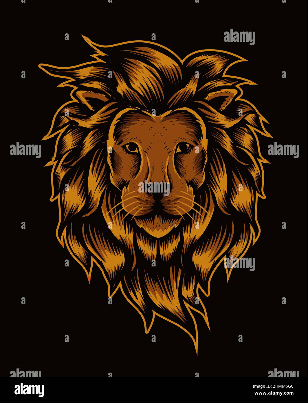illustration tête de lion sur fond noir Banque D'Images