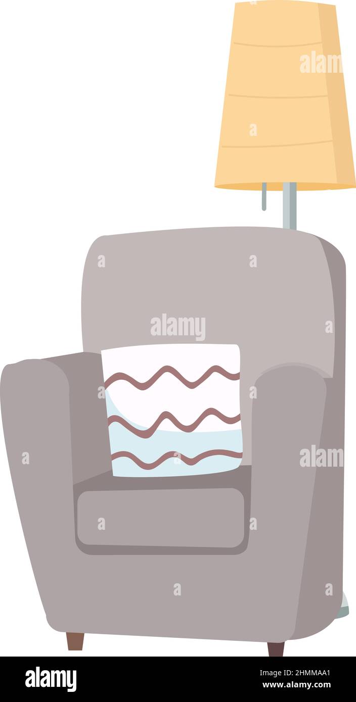 Fauteuil confortable et lampadaire semi-plat objet vectoriel de couleur Illustration de Vecteur