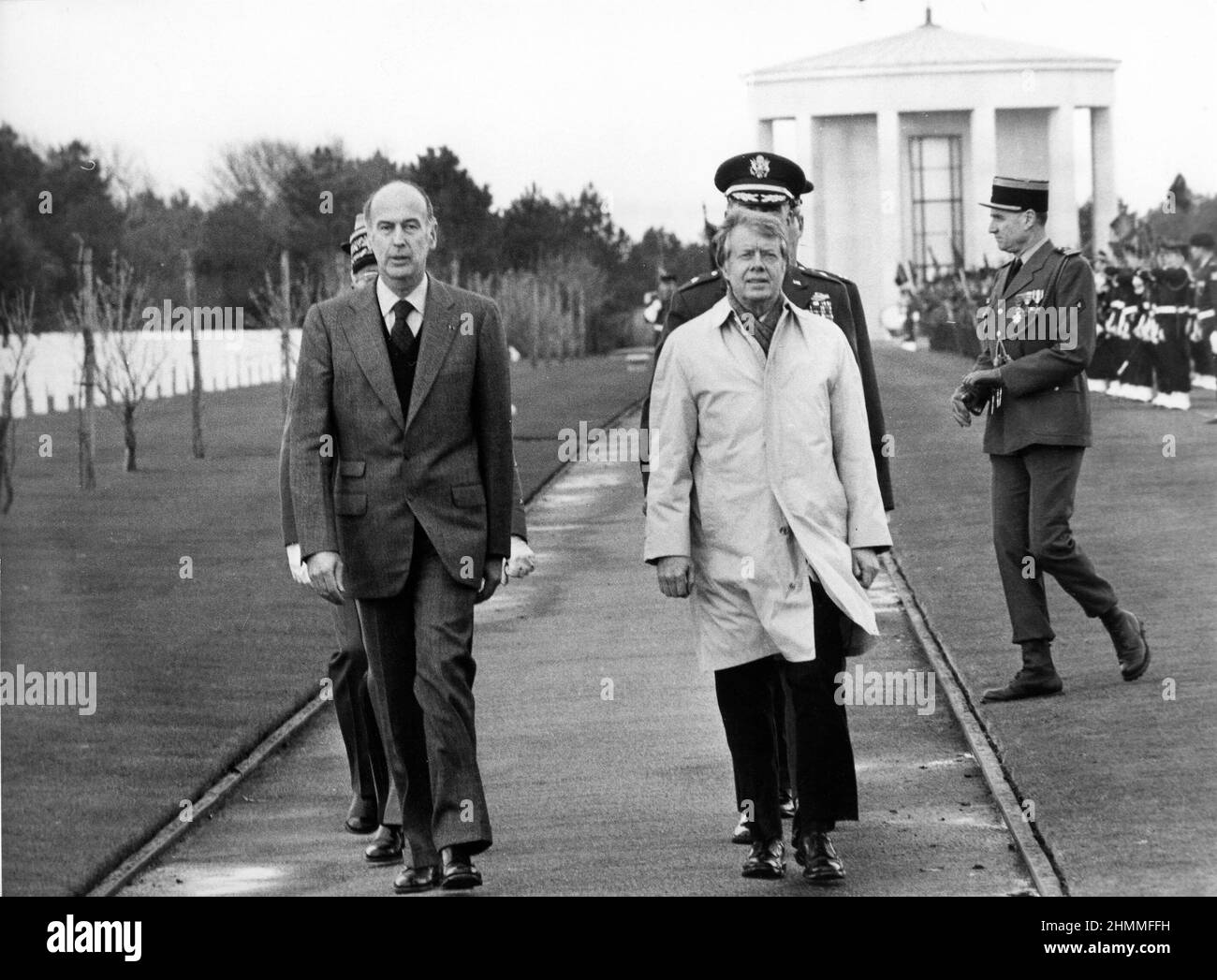 Visite officielle du président américain Jimmy carter à Paris, puis Bayeux en Normandie et Omaha Beach, ici avec le président français Valéry Giscard d'Estaing, le 6 janvier 1978. Banque D'Images
