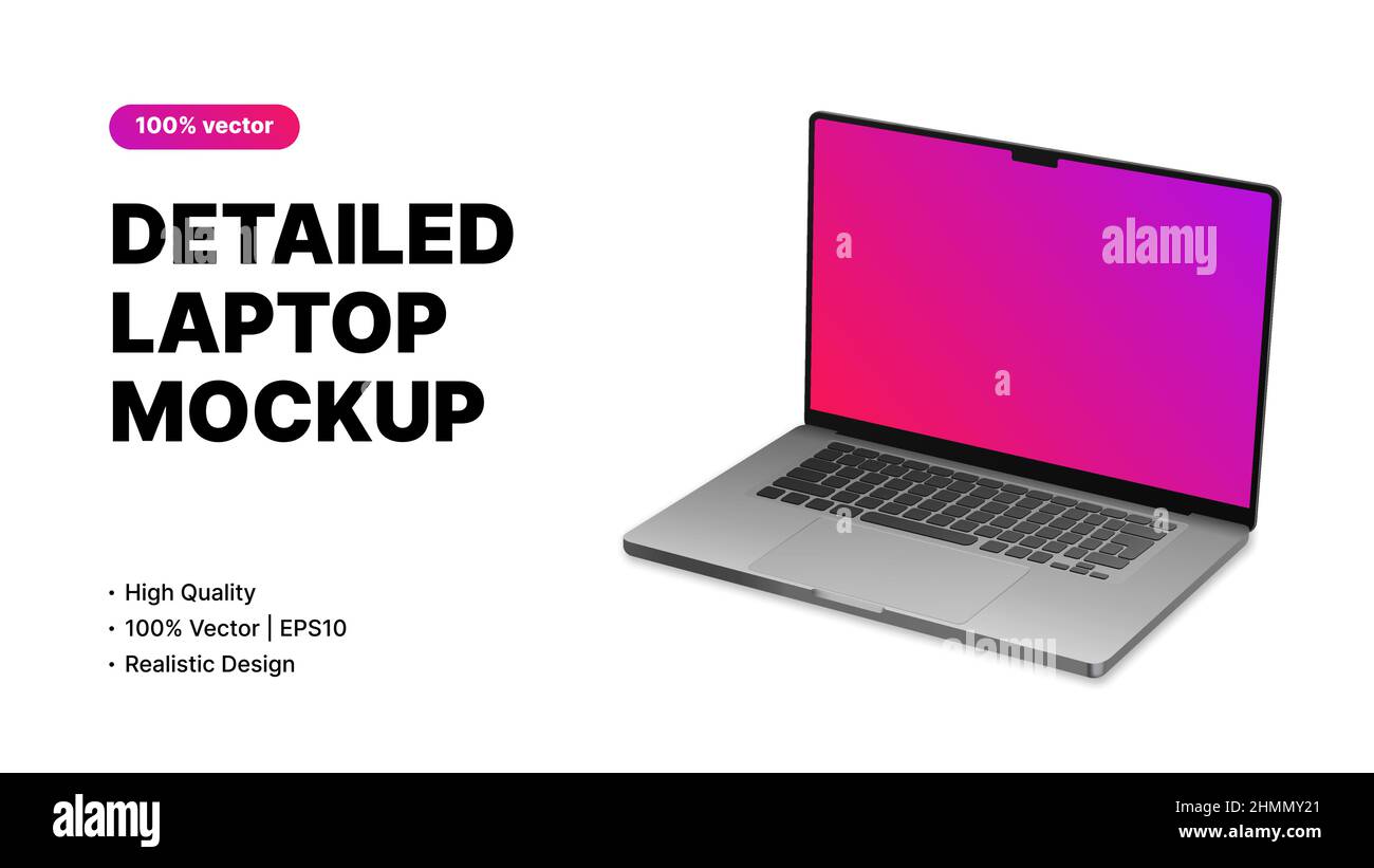 Maquette d'ordinateur portable détaillée. Méthode simple et blanche avec modèle d'ordinateur portable réaliste. Illustration vectorielle Illustration de Vecteur
