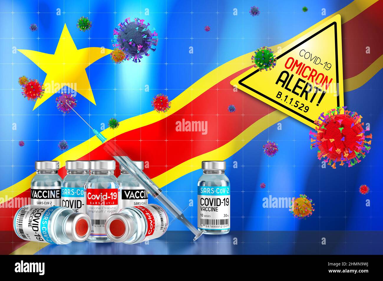 Covid-19 Omicron B.1.1.529 alerte variante, programme de vaccination au Congo - illustration 3D Banque D'Images