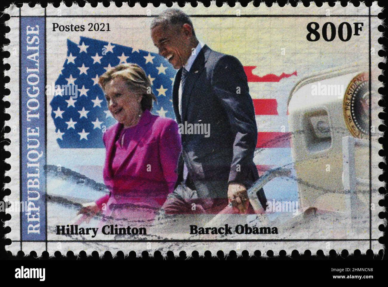 Barack Obama et Hilary Clinton sur timbre-poste Banque D'Images