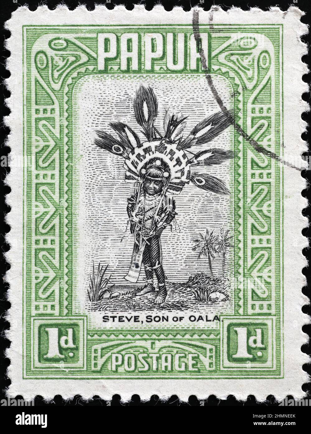 Enfant indigène sur timbre ancien de Papouasie-Nouvelle-Guinée Banque D'Images