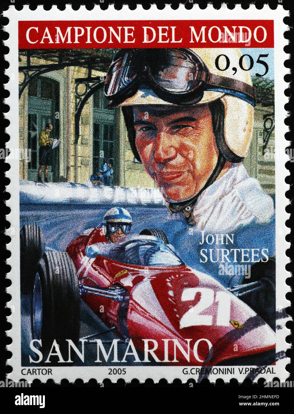 John Surtees portrait sur timbre-poste Banque D'Images