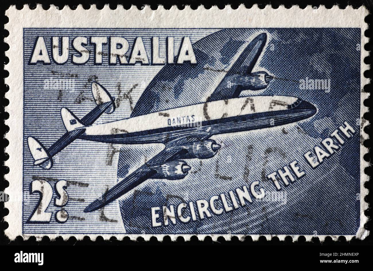 Ancienne annonce des compagnies aériennes Qantas sur le timbre-poste australien Banque D'Images