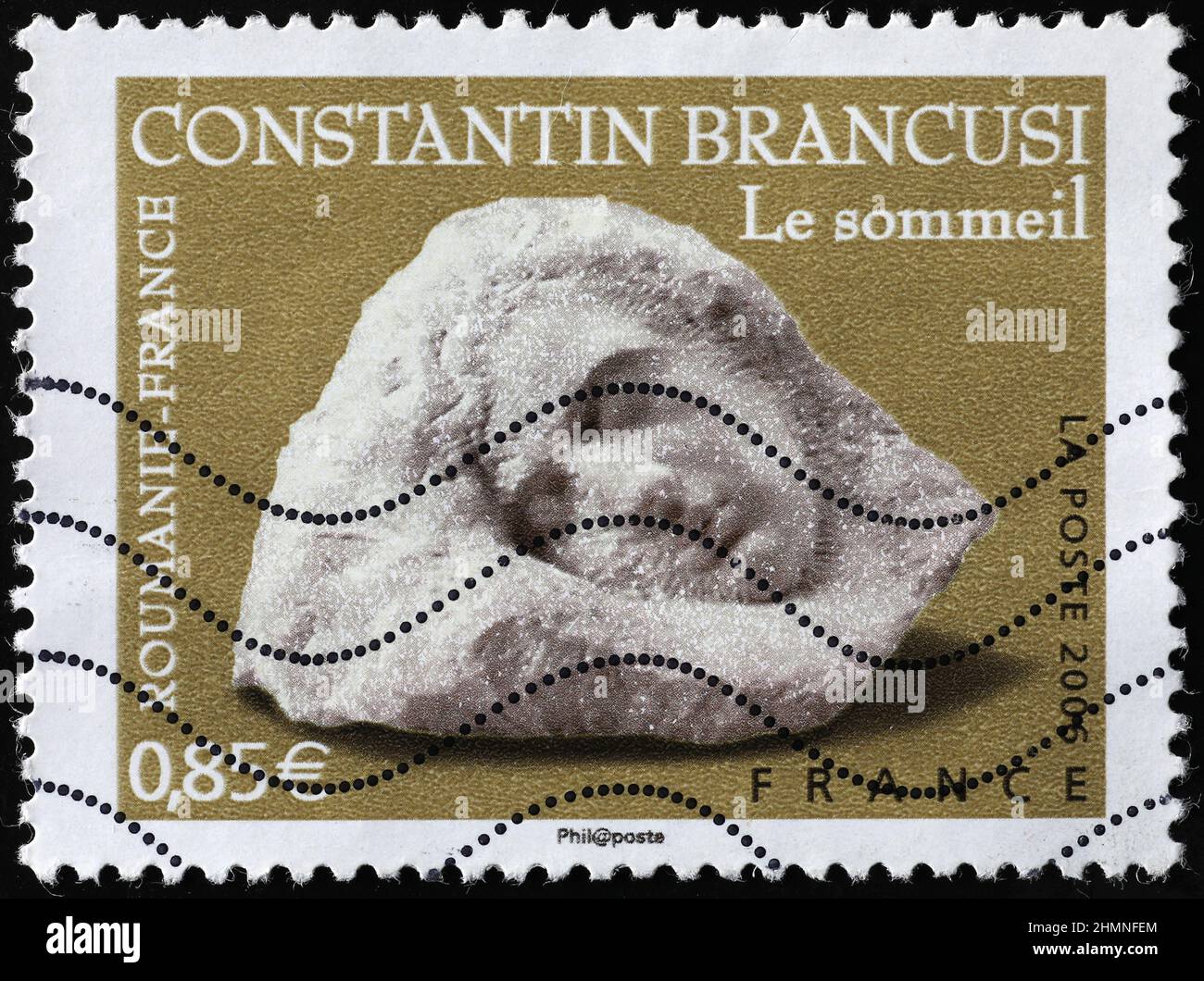 Sculpture du sommeil par Constatin Brancusi sur timbre-poste Banque D'Images
