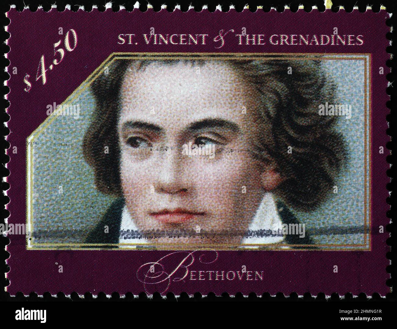 Jeune Beethoven sur timbre-poste de Saint Vincent Banque D'Images