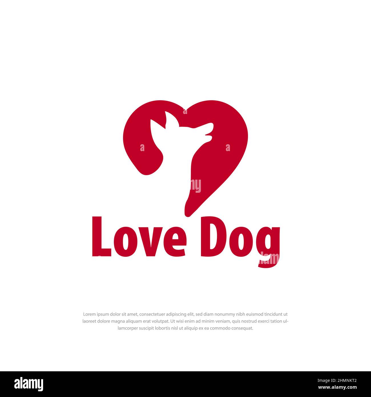 Logo de conception d'icône d'amour de chien rouge, animaux de compagnie, affection d'animal, modèle de conception Illustration de Vecteur